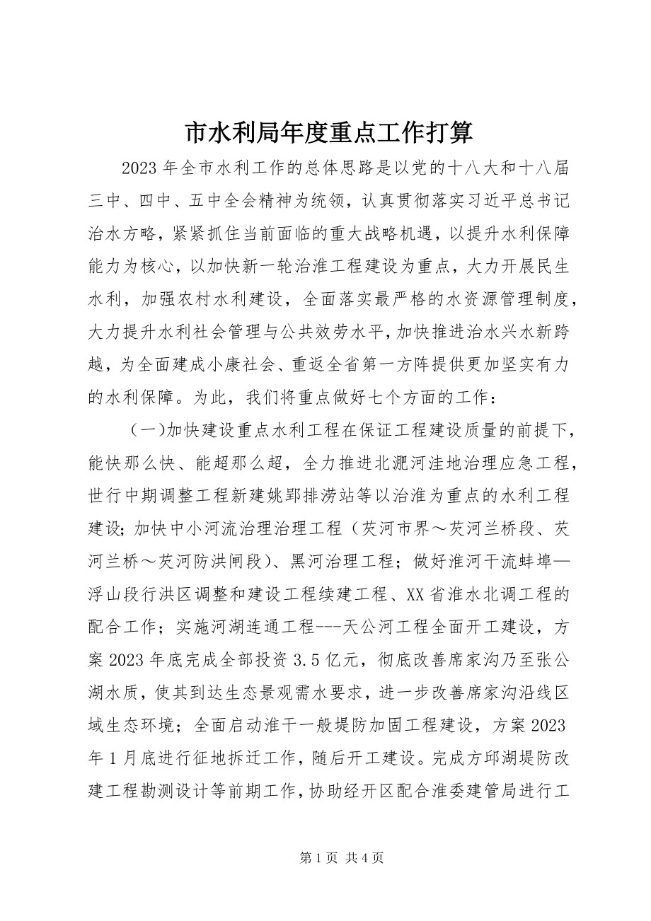 2023年市水利局年度重点工作打算.docx_第1页