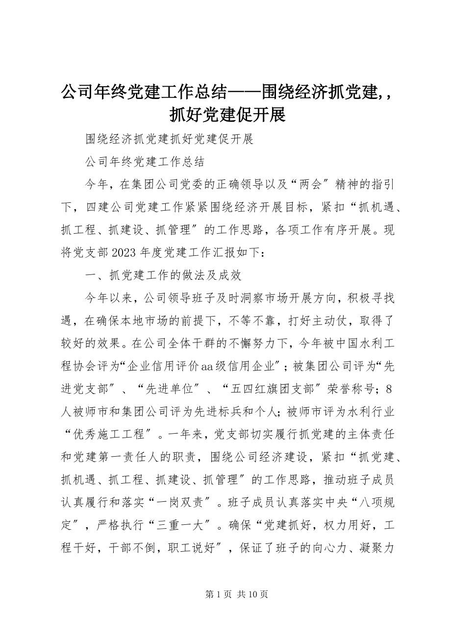 2023年公司年终党建工作总结围绕经济抓党建抓好党建促发展.docx_第1页