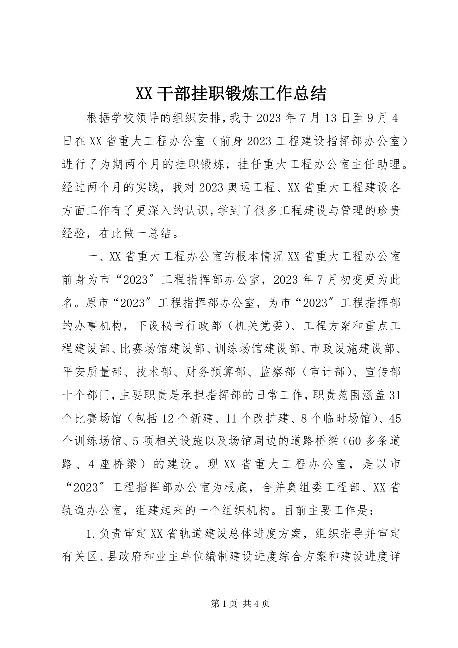 2023年XX干部挂职锻炼工作总结新编.docx_第1页