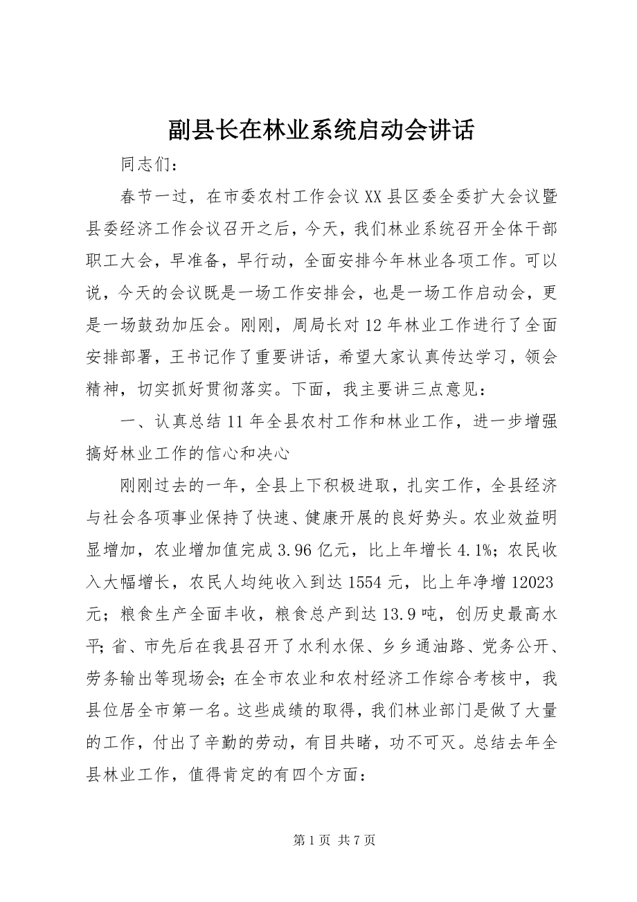 2023年副县长在林业系统启动会致辞.docx_第1页