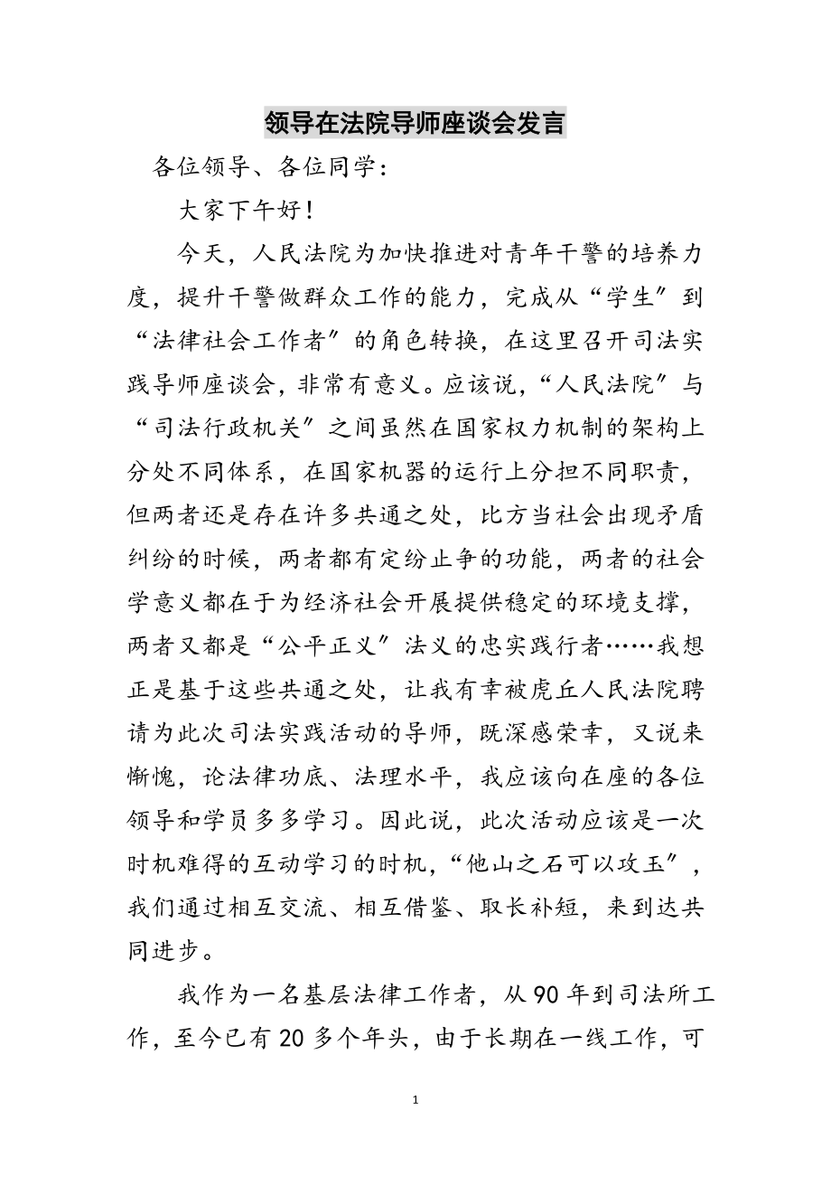 2023年领导在法院导师座谈会发言范文.doc_第1页