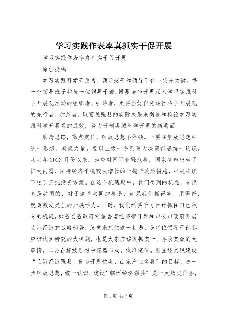 2023年学习实践作表率真抓实干促发展.docx_第1页