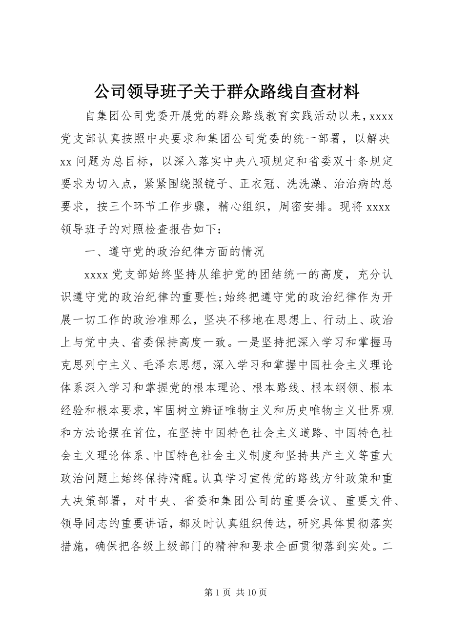 2023年公司领导班子群众路线自查材料.docx_第1页