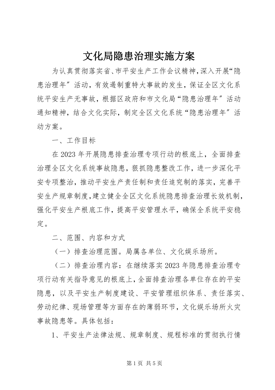 2023年文化局隐患治理实施方案.docx_第1页