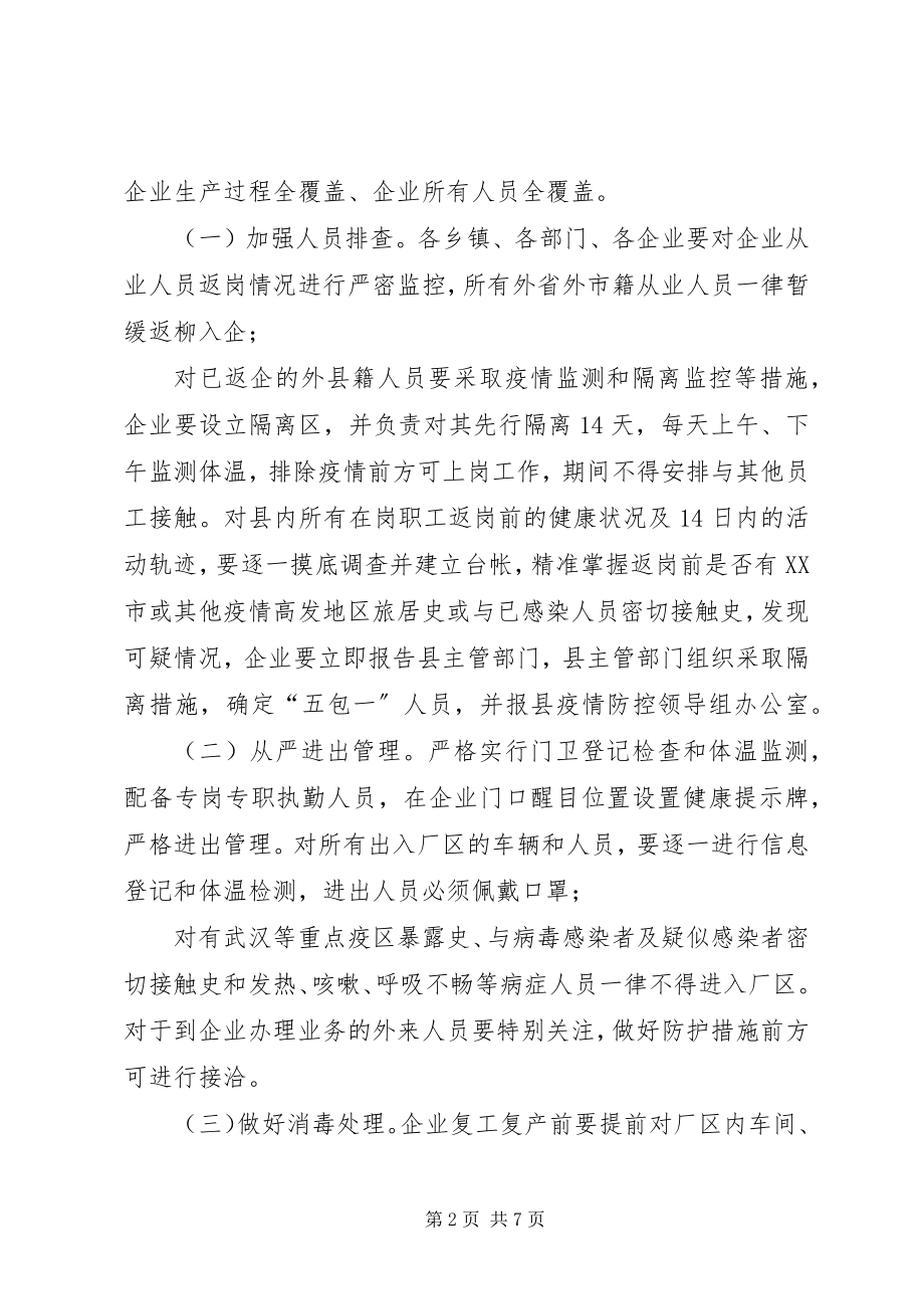 2023年县工业企业复工复产疫情防控方案.docx_第2页