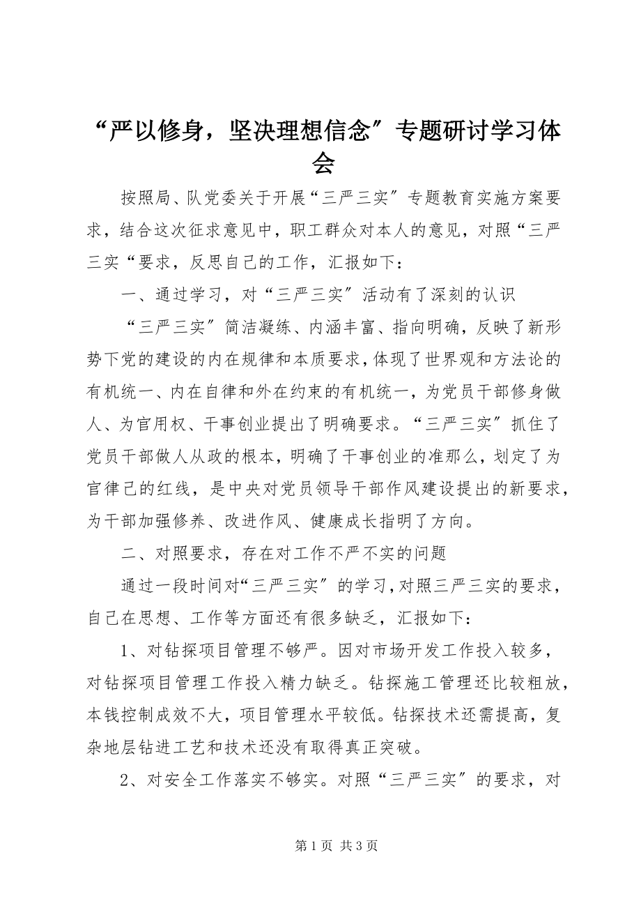 2023年严以修身坚理想信念专题研讨学习体会.docx_第1页