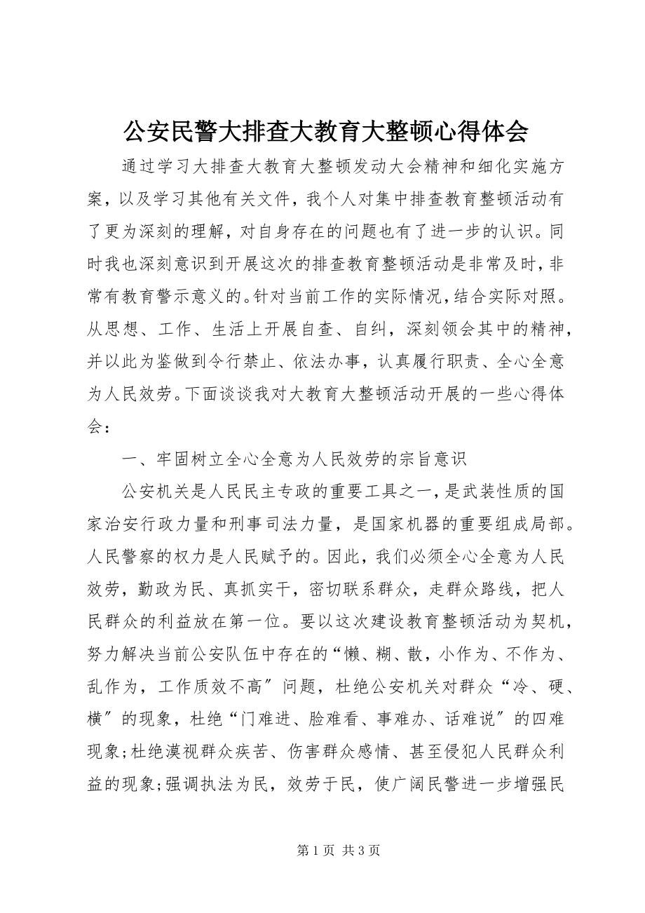 2023年公安民警大排查大教育大整顿心得体会.docx_第1页