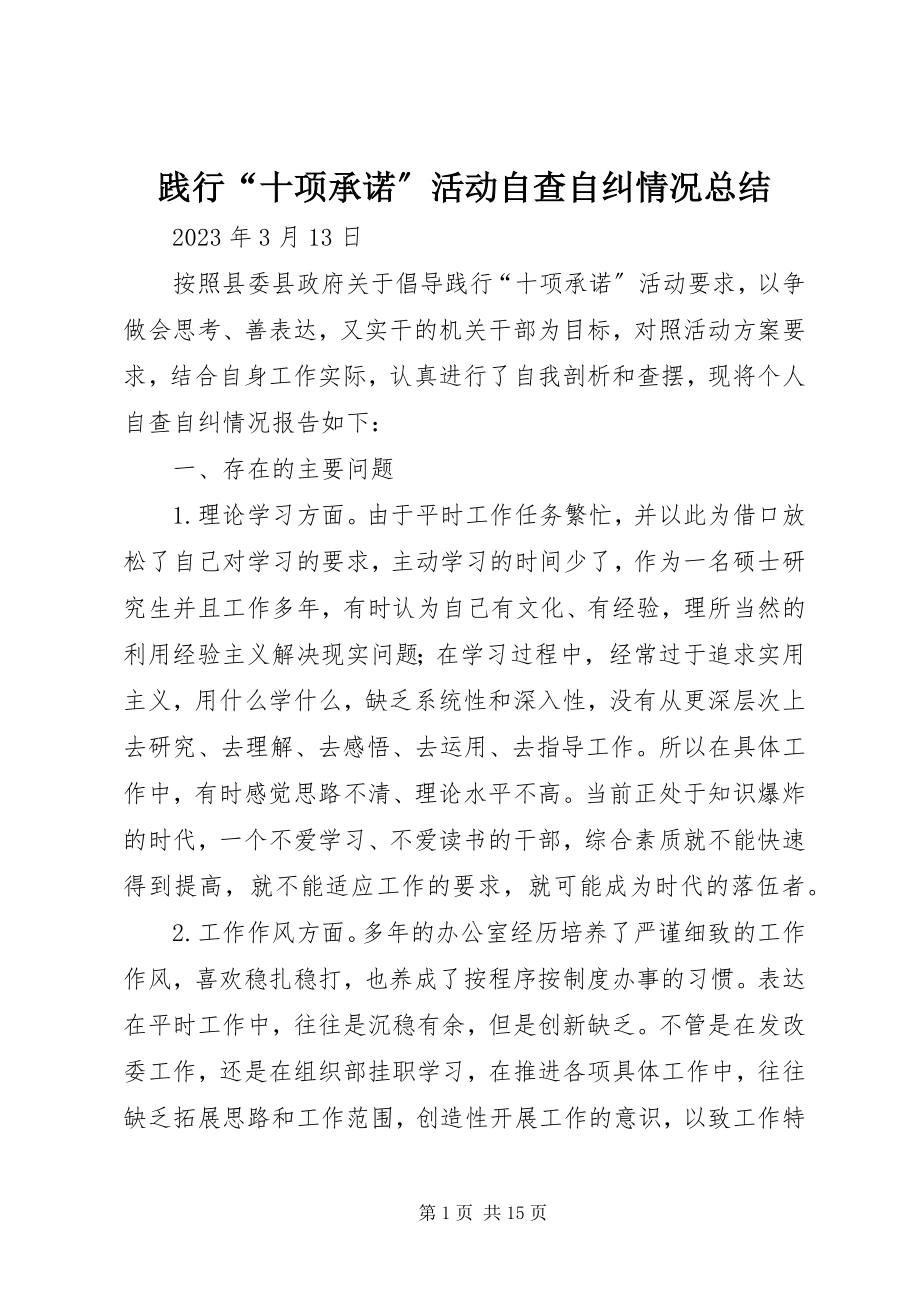 2023年践行“十项承诺”活动自查自纠情况总结.docx_第1页