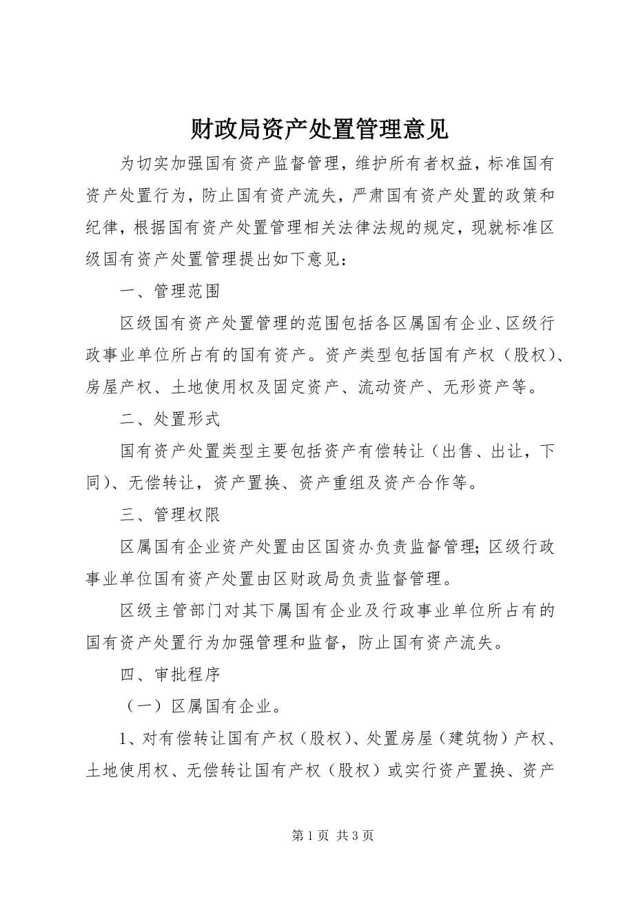 2023年财政局资产处置管理意见.docx_第1页