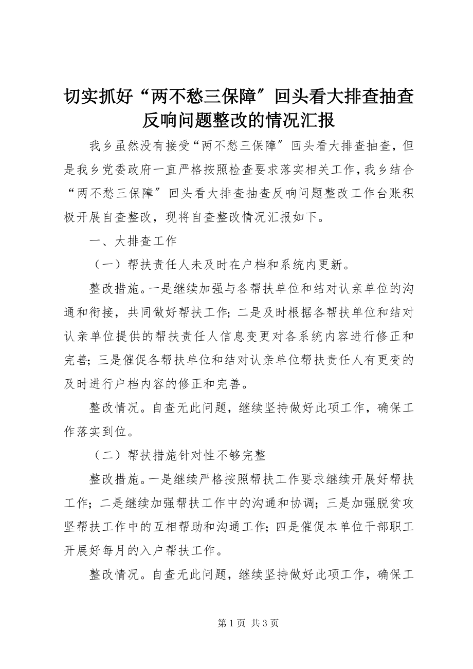 2023年切实抓好“两不愁三保障”回头看大排查抽查反馈问题整改的情况汇报.docx_第1页