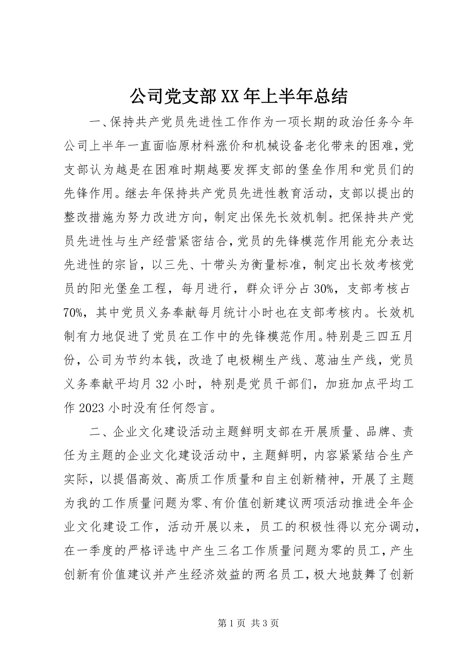 2023年公司党支部某年上半年总结.docx_第1页