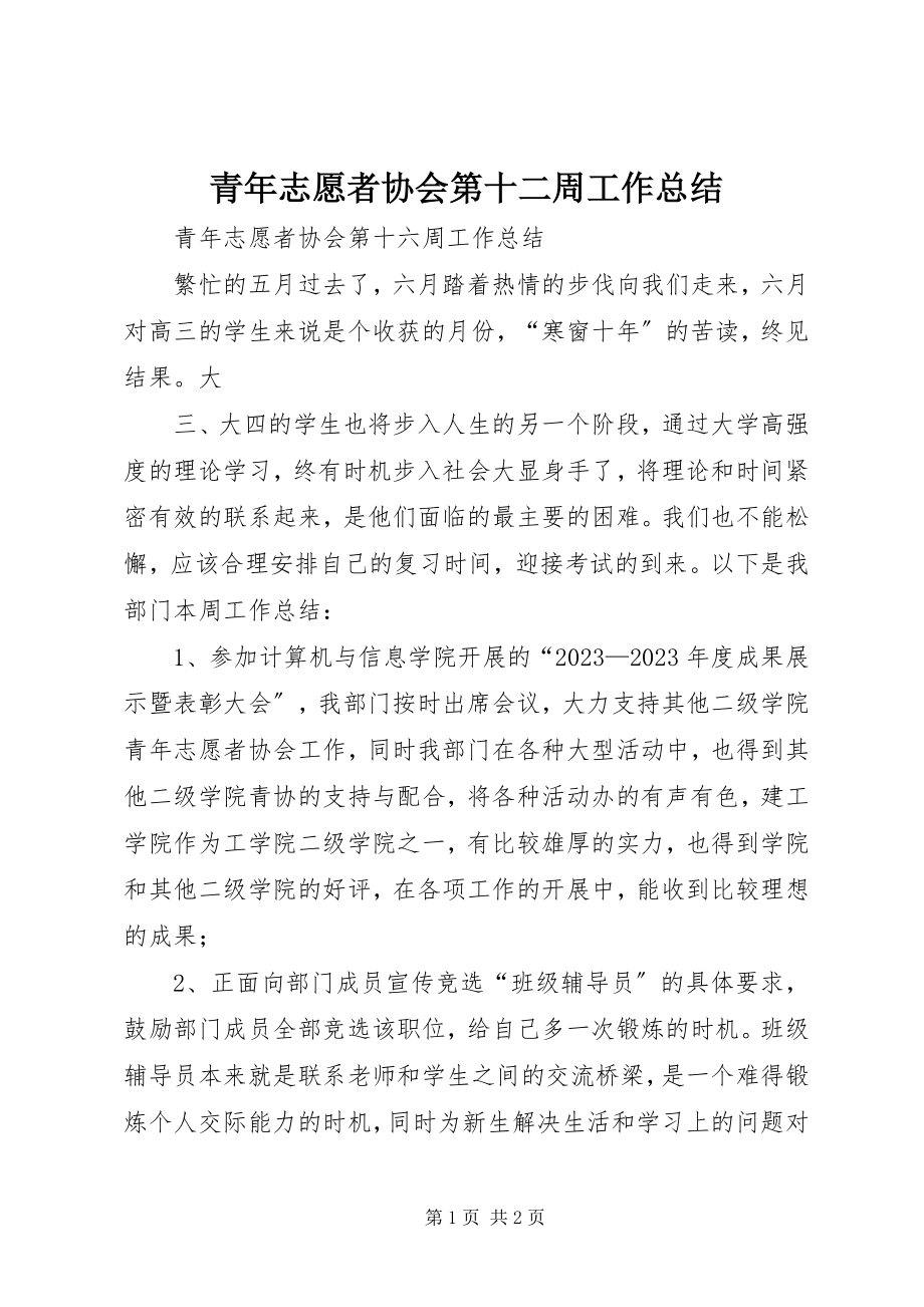 2023年青年志愿者协会第十二周工作总结.docx_第1页