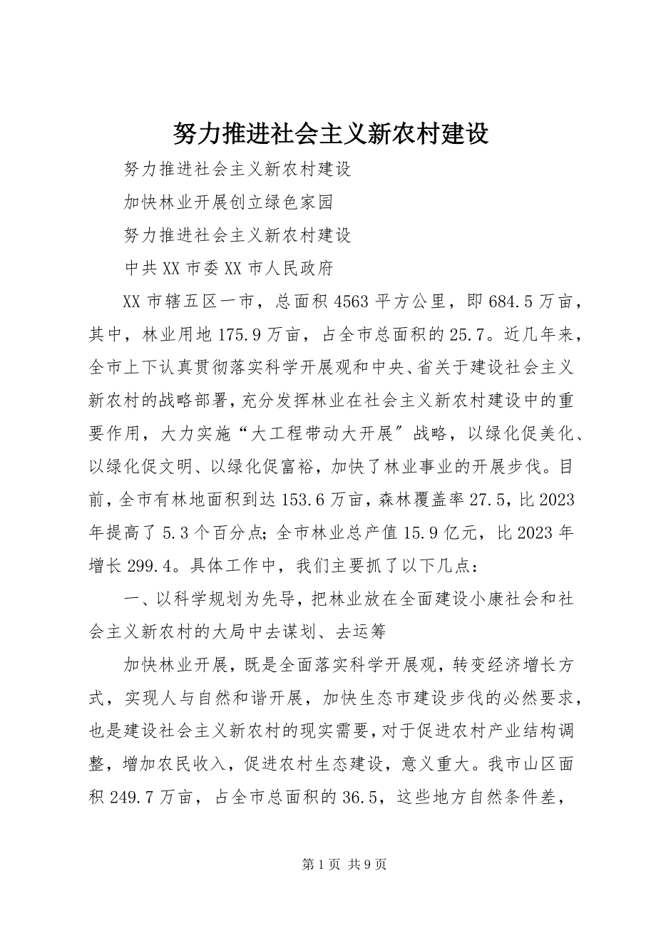 2023年努力推进社会主义新农村建设.docx_第1页