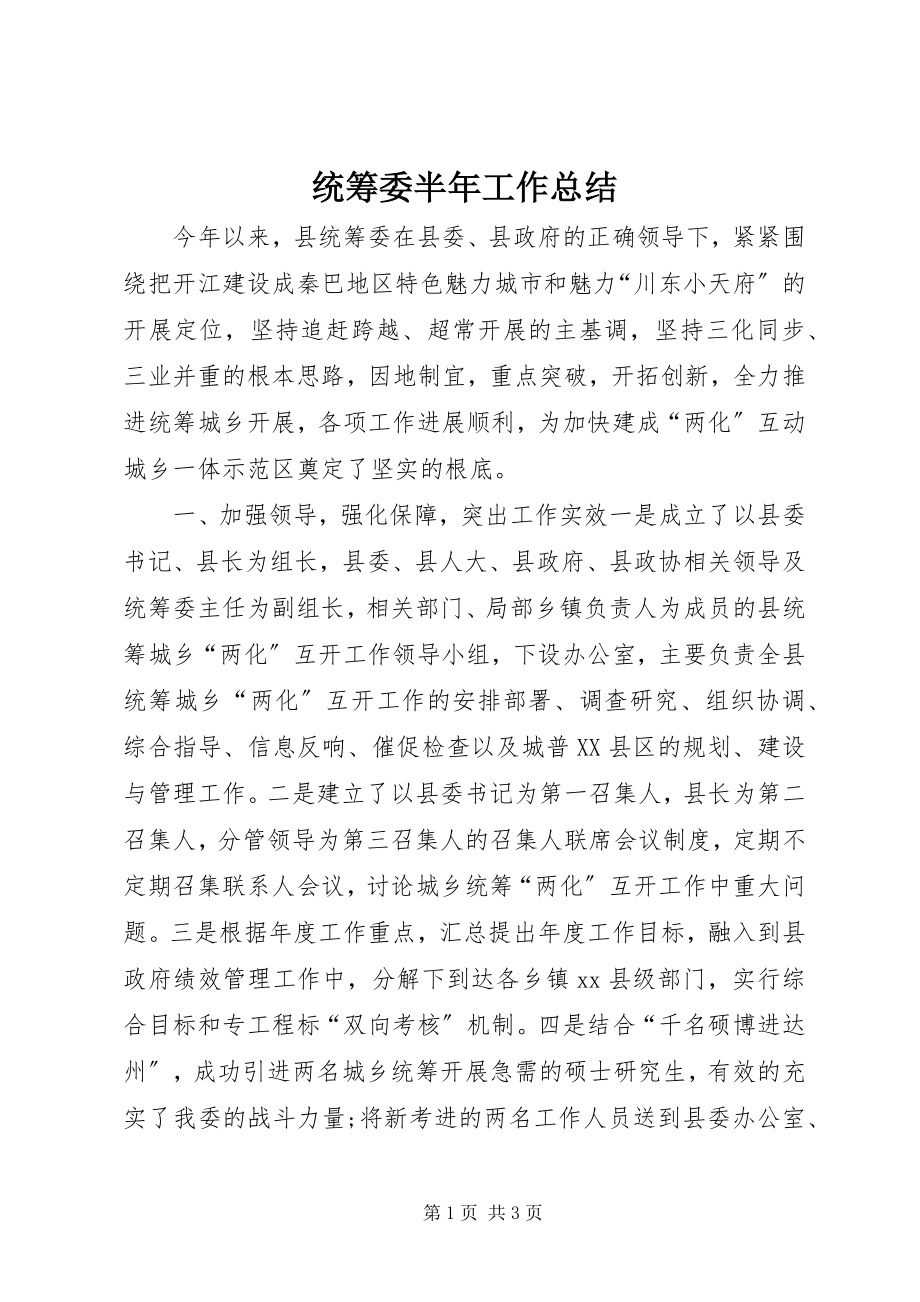 2023年统筹委半年工作总结.docx_第1页