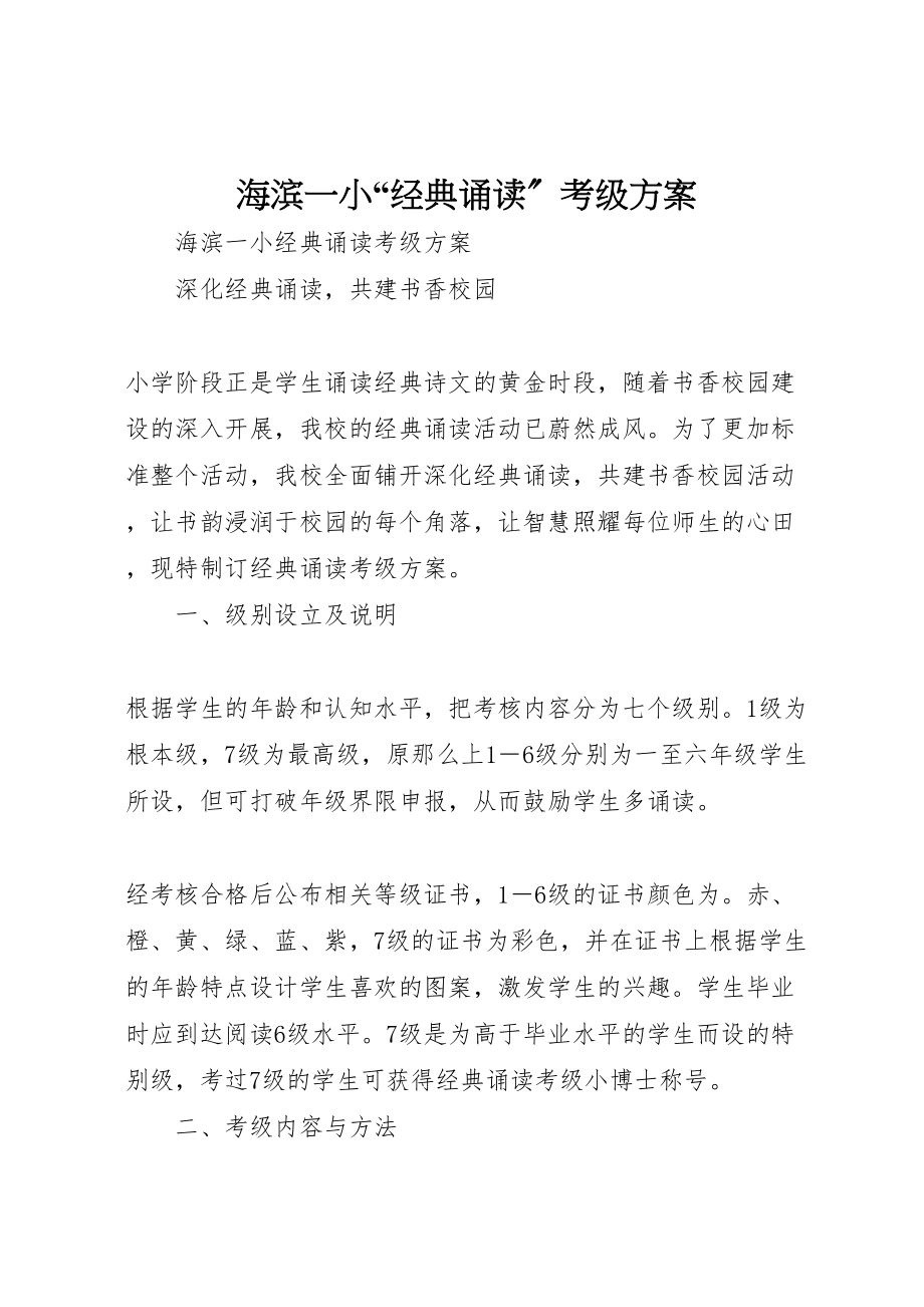 2023年海滨一小经典诵读考级方案.doc_第1页