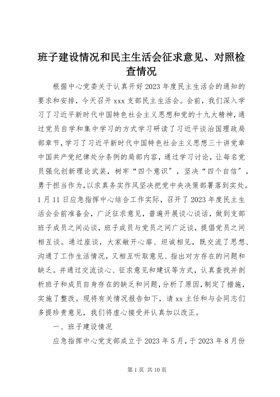 2023年班子建设情况和民主生活会征求意见对照检查情况新编.docx_第1页