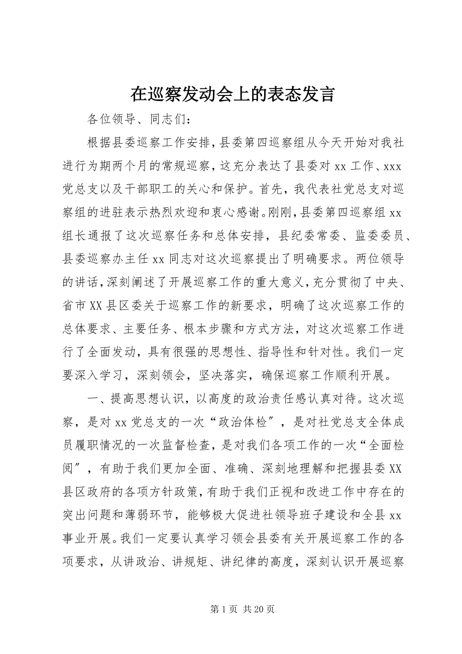 2023年在巡察动员会上的表态讲话.docx_第1页