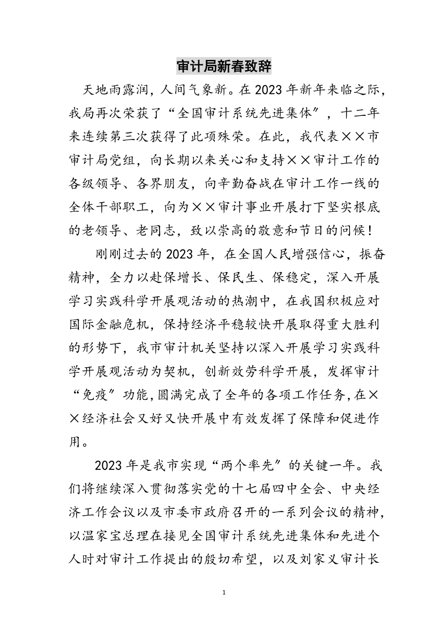 2023年审计局新春致辞范文.doc_第1页