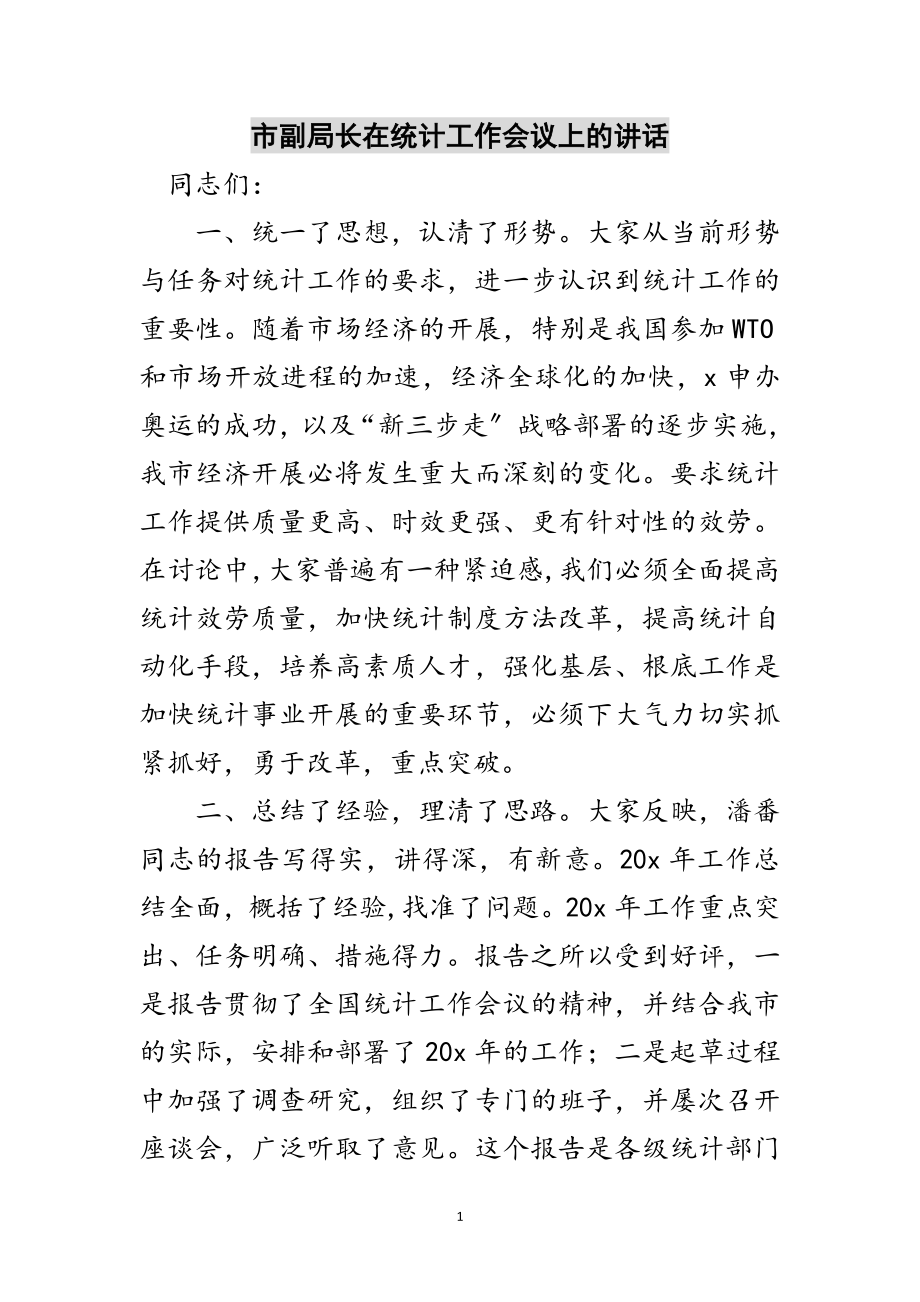 2023年市副局长在统计工作会议上的讲话范文.doc_第1页