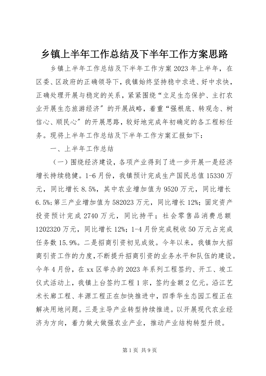 2023年乡镇上半年工作总结及下半年工作计划思路.docx_第1页