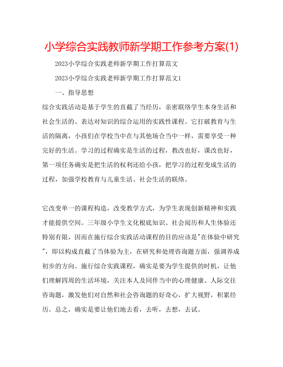 2023年小学综合实践教师新学期工作计划1.docx_第1页