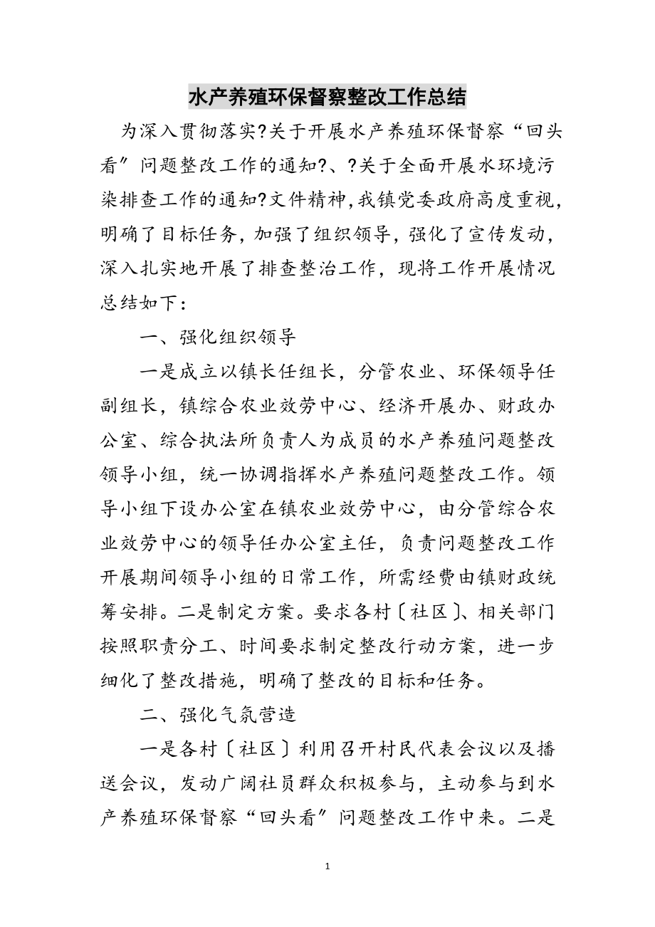 2023年水产养殖环保督察整改工作总结范文.doc_第1页