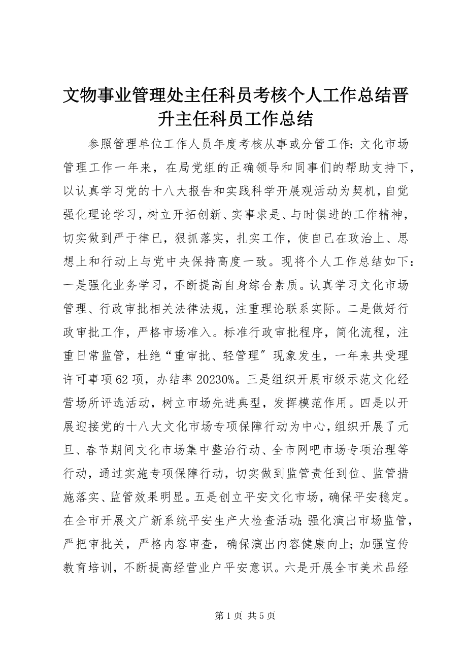 2023年文物事业管理处主任科员考核个人工作总结晋升主任科员工作总结.docx_第1页