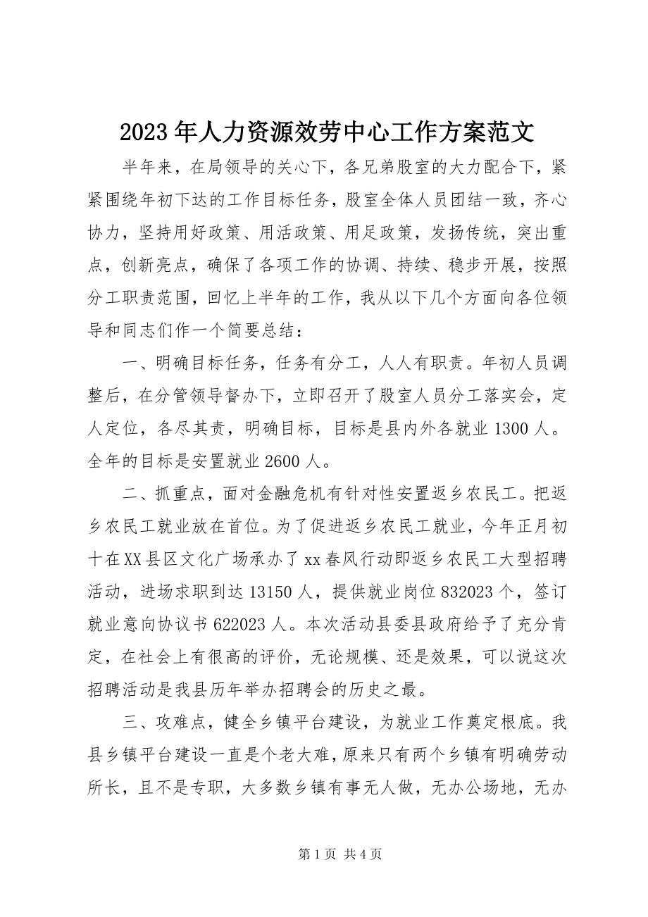 2023年人力资源服务中心工作计划.docx_第1页