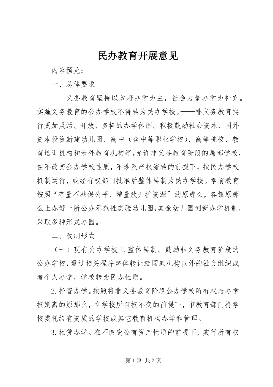 2023年民办教育发展意见.docx_第1页