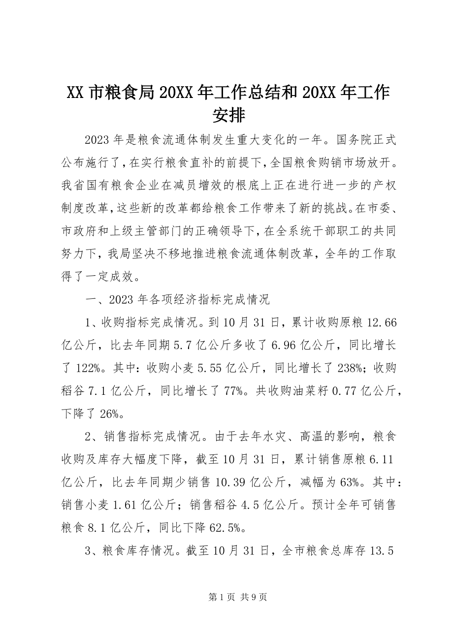 2023年XX市粮食局工作总结和工作安排.docx_第1页