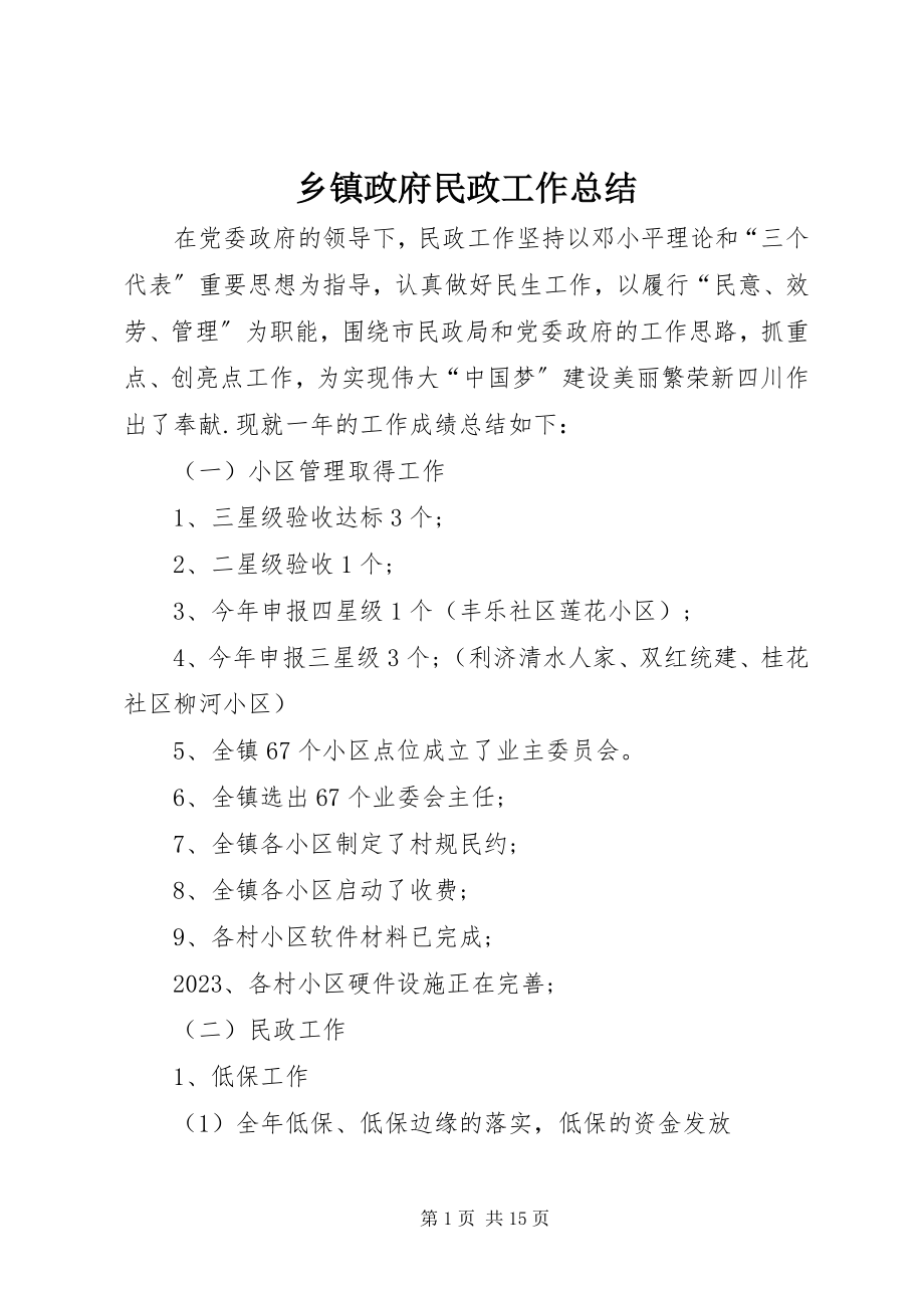 2023年乡镇政府民政工作总结.docx_第1页