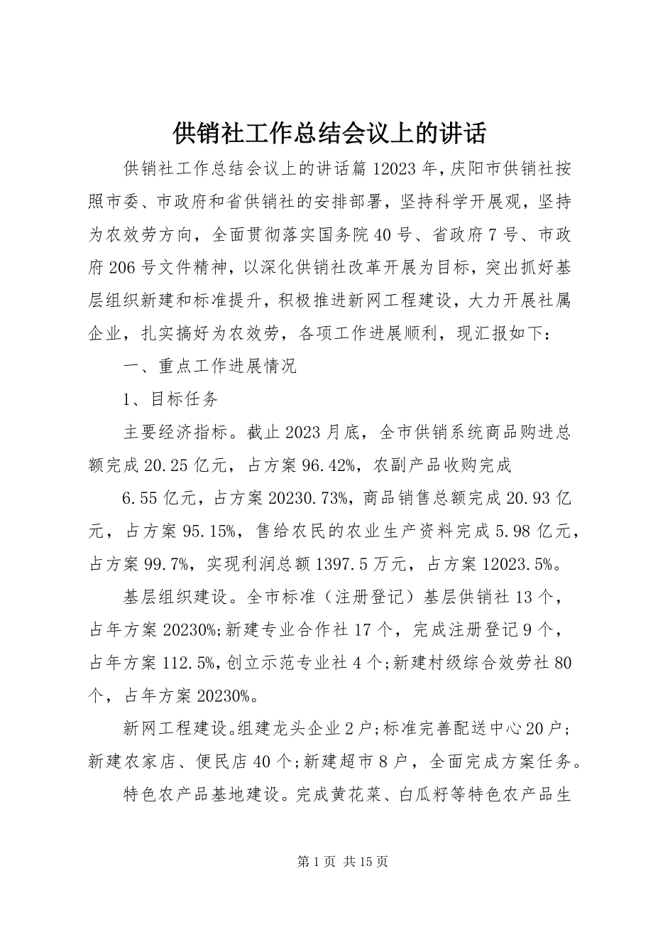 2023年供销社工作总结会议上的致辞.docx_第1页