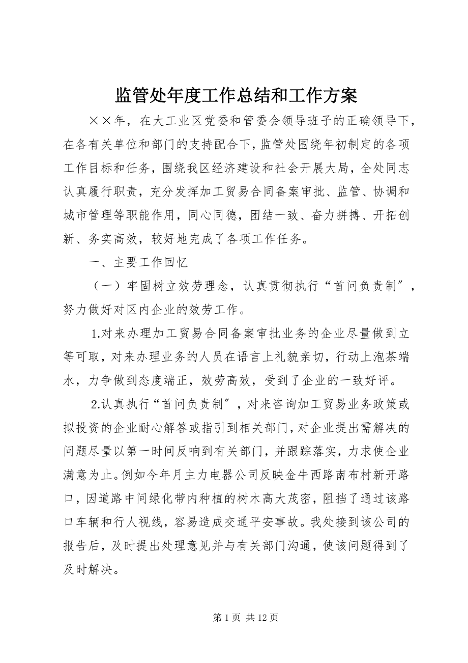 2023年监管处度工作总结和工作计划.docx_第1页