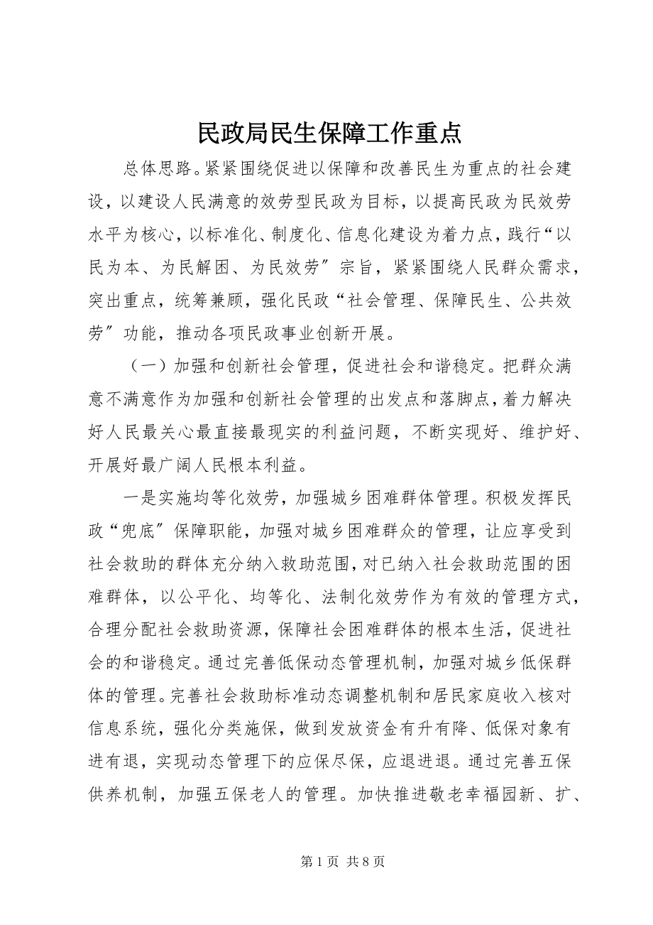 2023年民政局民生保障工作重点.docx_第1页