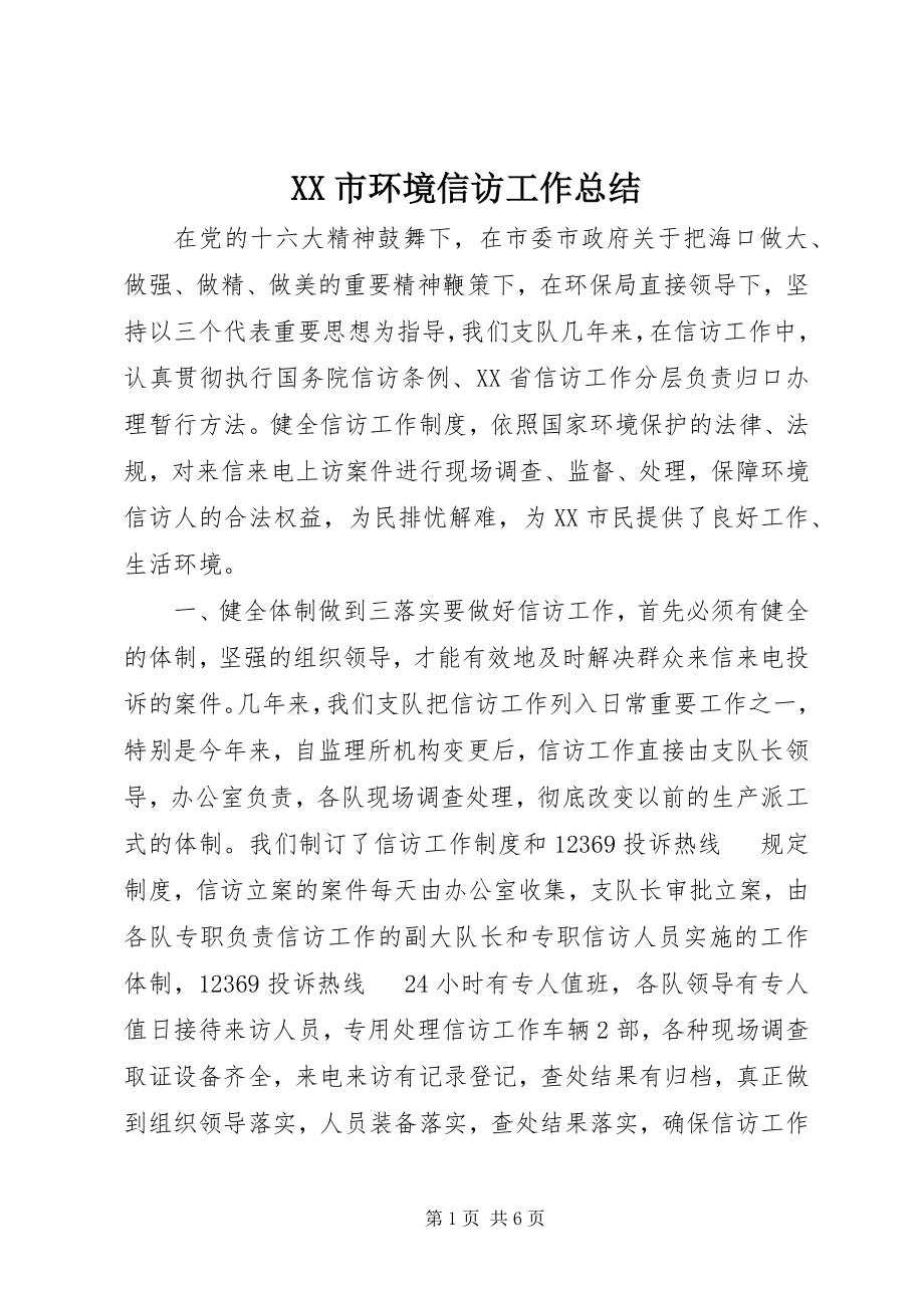 2023年XX市环境信访工作总结.docx_第1页