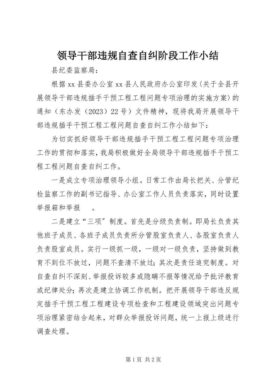 2023年领导干部违规自查自纠阶段工作小结.docx_第1页