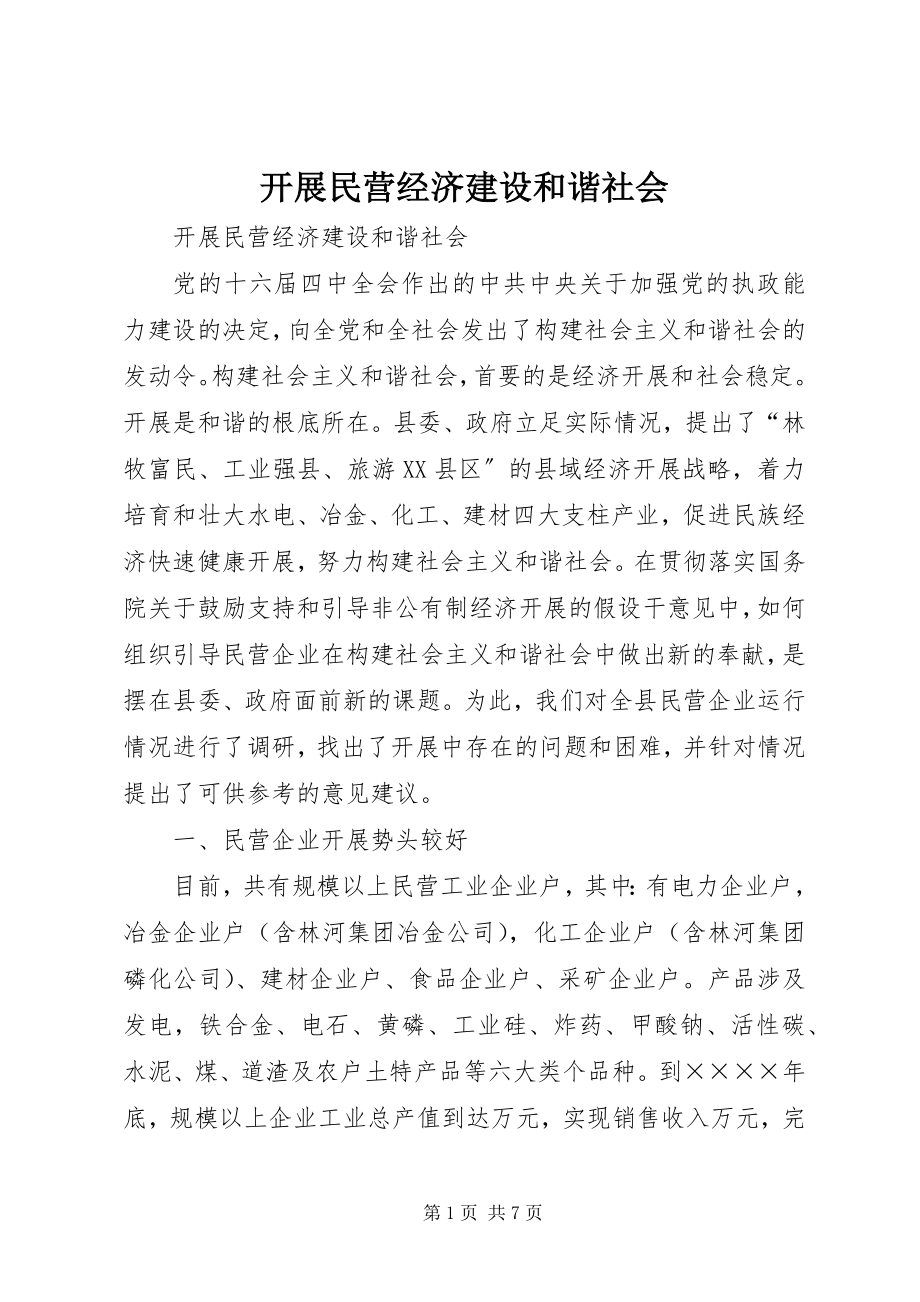 2023年发展民营经济建设和谐社会.docx_第1页