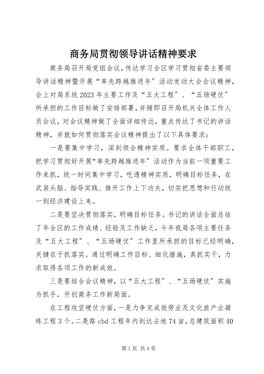 2023年商务局贯彻领导致辞精神要求.docx_第1页