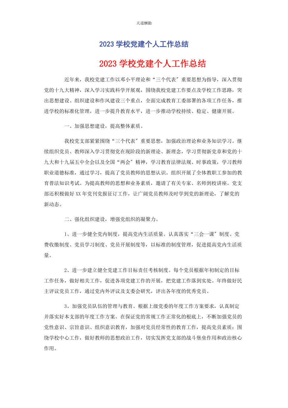 2023年学校党建个人工作总结范文.docx_第1页