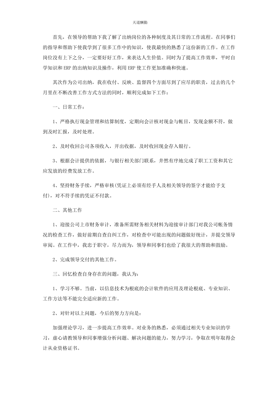 2023年公司出纳员终工作总结模板.docx_第3页