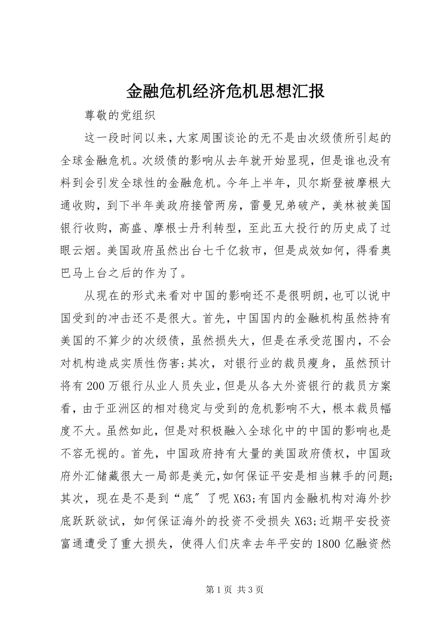 2023年金融危机经济危机思想汇报.docx_第1页