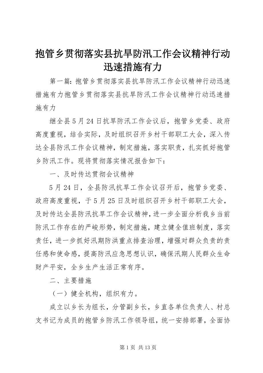 2023年抱管乡贯彻落实县抗旱防汛工作会议精神行动迅速措施有力新编.docx_第1页