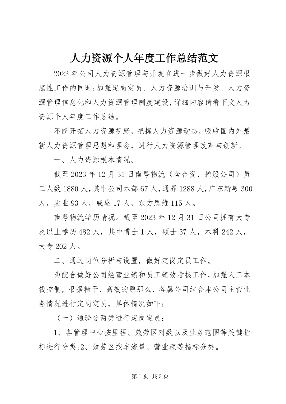 2023年人力资源个人年度工作总结.docx_第1页