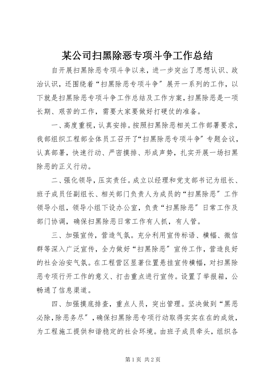 2023年某公司扫黑除恶专项斗争工作总结.docx_第1页