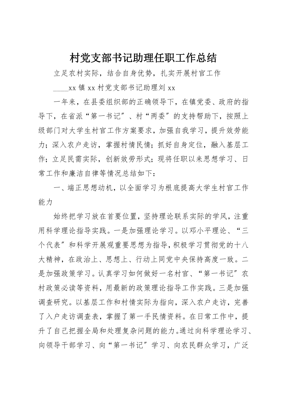 2023年村党支部书记助理任职工作总结新编.docx_第1页