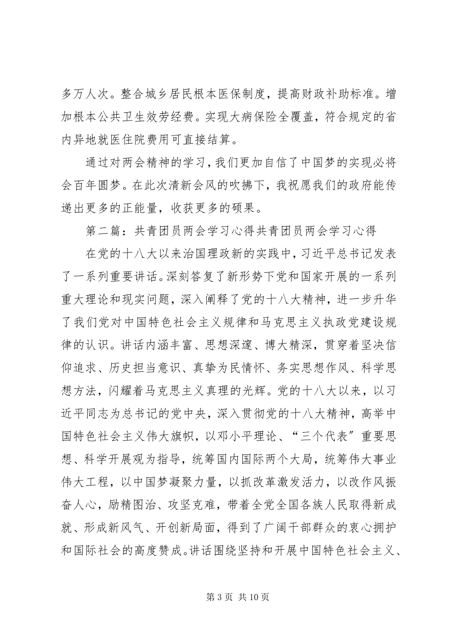 2023年学习两会心得共青团员小编整理.docx_第3页