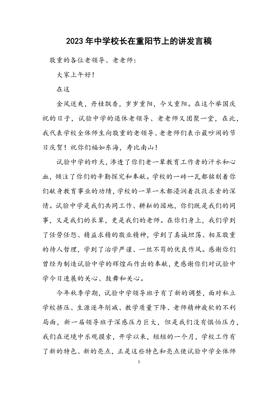 2023年中学校长在重阳节上的讲发言稿.docx_第1页