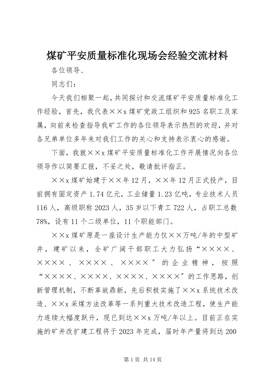 2023年煤矿安全质量标准化现场会经验交流材料.docx_第1页