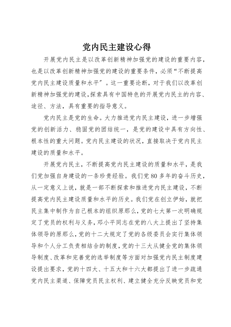 2023年党内民主建设心得.docx_第1页