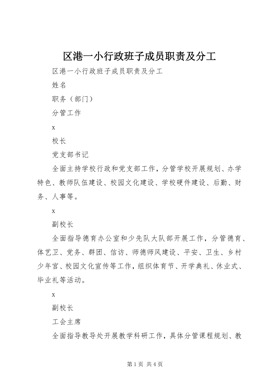 2023年区港一小行政班子成员职责及分工.docx_第1页